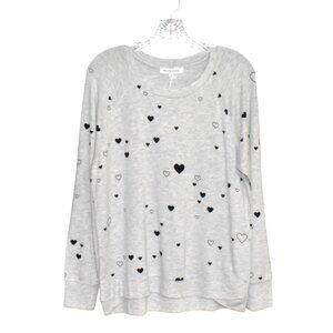 Work Shop Republic Modal Long Sleeve Pullover Top Grey Black Hearts Size M